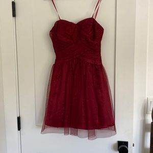 Strapless red sparkling dress with tule